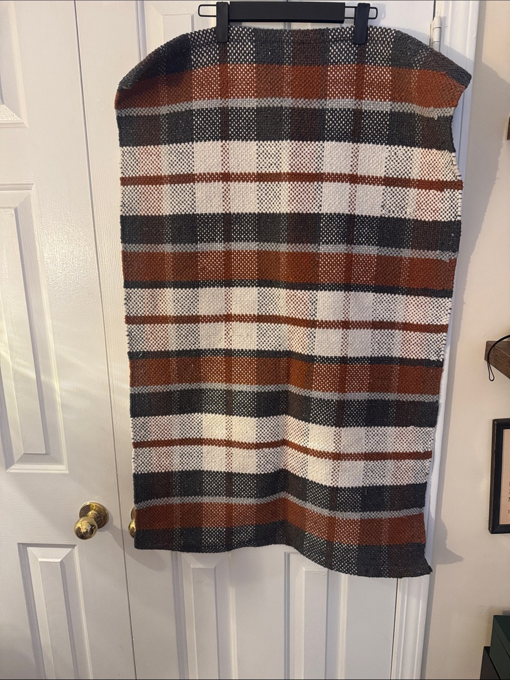 2x3 Plaid Knit Midi Skirt - Rust, Dark Gray & Cream